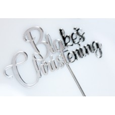 PERSONALISED CHRISTENING BAPTISM CAKE TOPPER MIRROR SILVER ACRYLIC